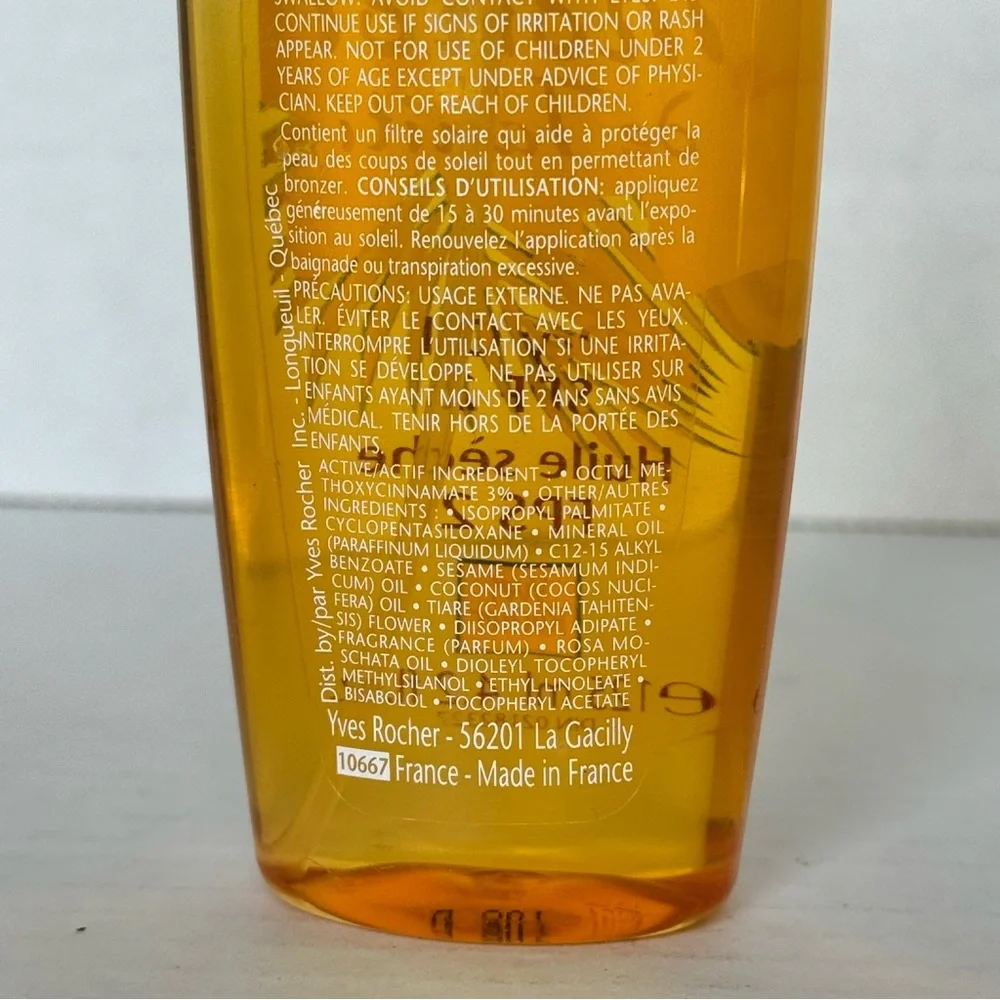 Yves Rocher Monoi de Tahiti Dry Oil SPF 2 Sunscreen 4.2oz France Summer Vacation - Picture 5 of 6